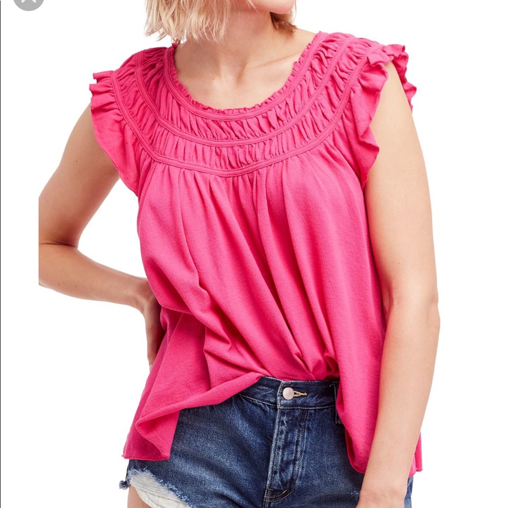 Free People Coconut Gathered BoHo Top NWT!
